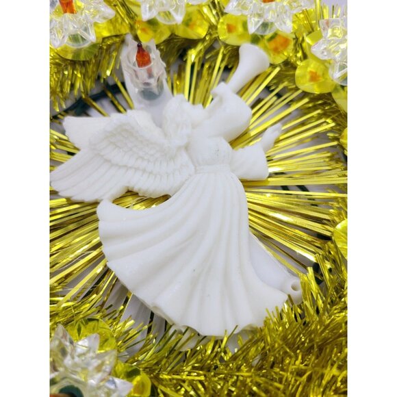 Vintage Tree Topper Gold Tinsel White Light Up Angel Silhouette Christmas Tested - Picture 6 of 8